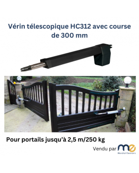 Vérin télescopique HC312 avec course de 300 mm – Pour portails jusqu’à 2,5 m/250 kg