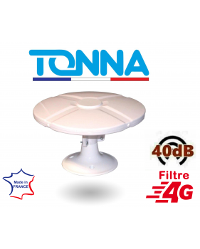 Antenne TV OMNIDIRECTIONNELLE UHF VHF FM 40 dB compatible 4G Pour Réception TNT HD + Amplificateur Blanc