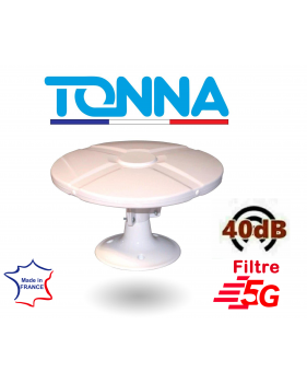 Antenne TV OMNIDIRECTIONNELLE UHF VHF FM 40 dB compatible 5G Pour Réception TNT HD + Amplificateur Blanc