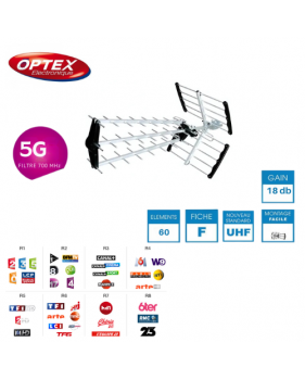 Antenne extérieure UHF Trinappe 5G TNT HD DVB-T TV - TNI7000, Gain 18dB - OPTEX