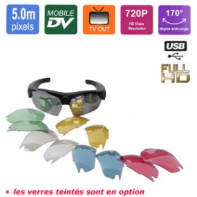 Lunette de soleil avec caméra cachée couleur HD 720p et DVR - 5 mégapixels - grand angle 170° - Jusqu’à 32 Go