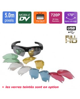 Lunette de soleil avec caméra cachée couleur HD 720p et DVR - 5 mégapixels - grand angle 170° - Jusqu’à 32 Go