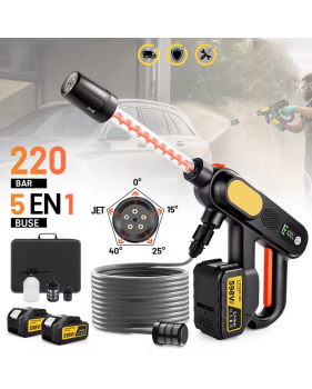 Pistolet de lavage Haute Pression 220Bar sans brosse 3 vitesses – avec batterie 18V