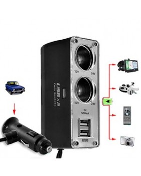 Hub Chargeur de Voiture USB - double USB -  double allume cigare 12 V