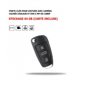 Porte-clés Voiture Avec Caméra Cachée Couleur DVR 5 MP 1080p, Angle de vue 140° + Carte 64go