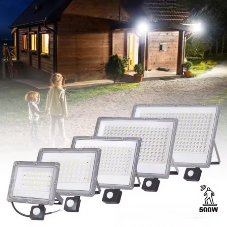 Projecteur LED extérieur 500W avec capteur de mouvement réflecteur, étanche IP65