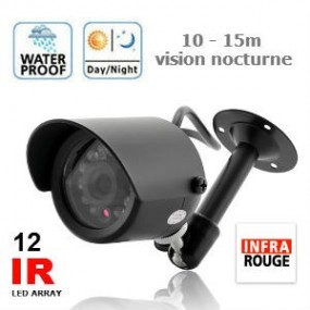 Mini camera de surveillance couleur 1/3" Capteur CMOS Super Vision - 12 IR LED pour la vision nocturne - 10-15m