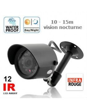 Mini camera de surveillance couleur 1/3" Capteur CMOS Super Vision - 12 IR LED pour la vision nocturne - 10-15m