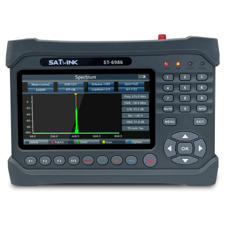 Satlink ST-6986 PRO — Mesureur de champ DVB-S2/S, DVB-T/T2, DVB-C avec testeur de fibre optique