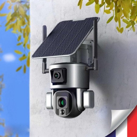Double caméra pilotable solaire Wifi Ultra HD 4K Zoom X20 IR avec alarme et sirène microSD 128 Go