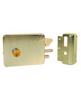 Serrure électrique pour portail coulissant en applique avec cylindre rond 50 mm - 12V - Version droite