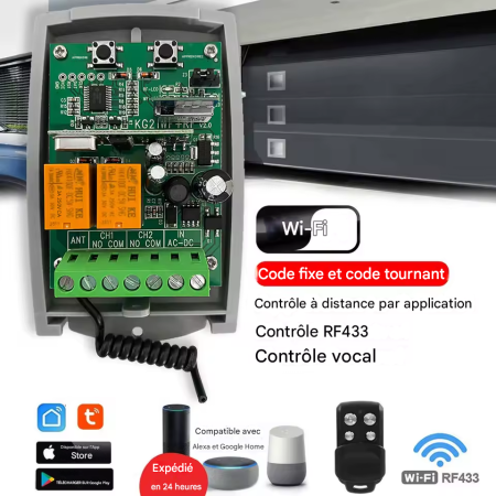 Tuya ouvre-porte de Garage WIFI, récepteur de porte 2ch 433mhz 433.92mhz, Code roulant fixe universel, commutateur de contrôleur multi-marque