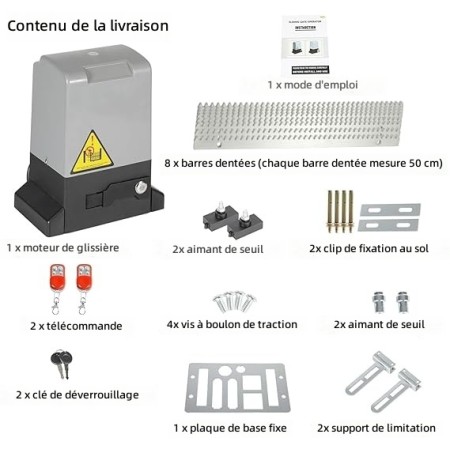 Moteur portail coulissant 370W 800kg WiFi avec crémaillère 4 m
