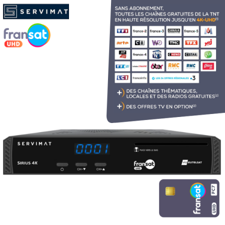 Récepteur Satellite SERVIMAT SIRIUS4K 4K PVR Ready + Carte FRANSAT