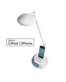 Lampe LED Avec station daccueil Blanc pour Ipod/Iphone - RADIO FM - Fonction Réveil - METRONIC