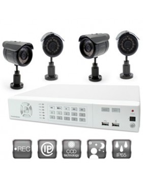 Kit 4 caméras couleur CCD ¼’’ + Enregistreur numérique IP - 8 voies avec disque dur 1TO intégré - THOMSON