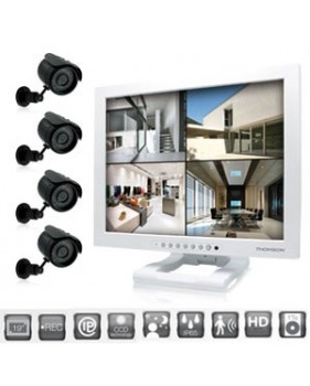 Kit 4 caméras couleur CCD 1/4" + Moniteur LCD couleur 19 IP avec enregistreur numérique - disque dur 1To intergré - THOMSON