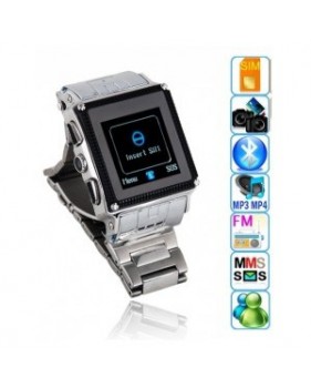 Montre téléphone portable - étanche - écran de 1.5" - bluetooth - mp3 - apareil photo 1.3 Megapixel - Coloris Argent