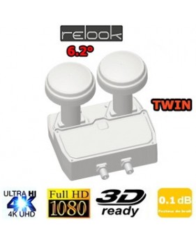 LNB Monobloc 6,2° Twin 0,1dB - Relook RE-TM680 - Compatible HDTV 3D et 4K - 5 ans de garantie