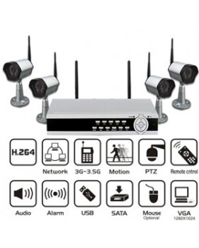 Kit 4 caméras couleur sans fil + DVR numérique 4 canaux - 2.4 GHz