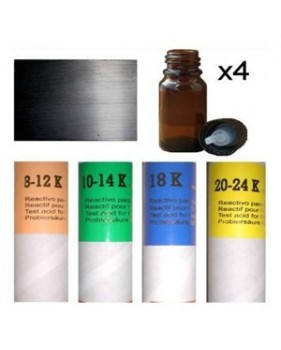Kit 4 tests OR - 9 - 14 - 18 - 24 K + Pierre naturelle + 4 Flacons