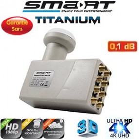 LNB Octo 0.1 dB - 40 mm - Fiche F plaqué or - Smart Titanium Eco TEO - HDTV 4K - 5 ans de garantie