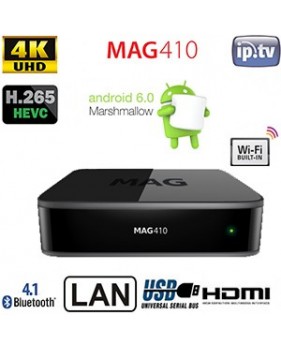 Décodeur MAG 410 Android IPTV/OTT - Compatible HEVC H.256 - UltraHD 4K - HDMI -  Bluetooth 4.1 - 3x USB - Wi-Fi intégré