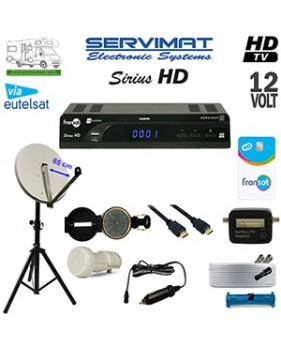 Pack Satellite Camping FRANSAT Servimat SIRIUS HD - 12 Volts - Parabole 65 cm - via Eutelsat 5WA