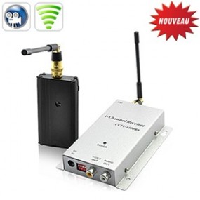 Amplificateur de signal sans fil / Emetteur + Récepteur A/V 1.2 GHz - 4 canaux - 1000mW - Portée 500m (Réservé à l’exportation)