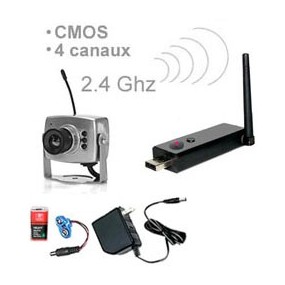 Caméra couleur sans fil CMOS 1/3" - 380 Lignes TV - 2.4 Ghz + Mini Récepteur USB 2.0