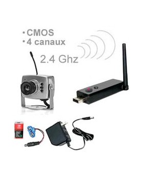 Caméra couleur sans fil CMOS 1/3" - 380 Lignes TV - 2.4 Ghz + Mini Récepteur USB 2.0