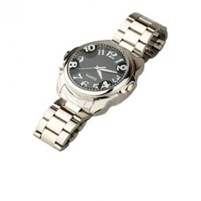 Montre avec caméra cachée couleur et DVR - Mémoire interne 4Go - Design bracelet en acier fond blanc et gris