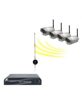 KIT 4 CAMERAS SANS FIL PROS 2.4 GHZ AVEC OBJECTIF AUTOMATIQUE 6 MM - IR JUSQU’A 10 M ET RECEPTEUR 4 CANAUX