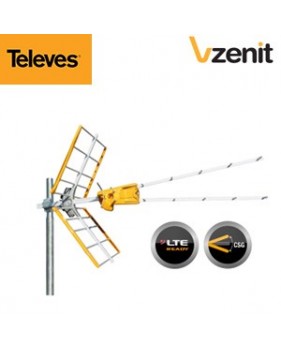 Antenne V ZENIT Televes - UHF C21-58/59/60 Réglable - TNT HD - Technologie CSG - LTE Ready - Gain 15 dB