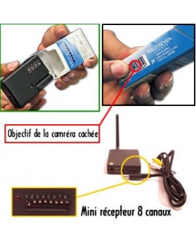 Caméra cachée sans fil couleur  dans un paquet de cigarette  1.2GHz/2.4GHz - CCD 1/4" - 450LTV + Récepteur 8 canaux