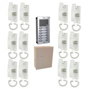 Portier audio collectif - 12 Combines interphone + Platine de rue pour interphone 12Bp