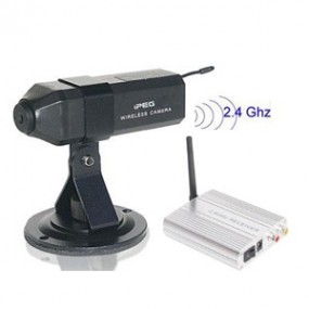 Mini caméra couleur sans fil  CMOS 1/3" - 380 lignes TV - 2.4 GHz + Récepteur sans fil A/V - 4 canaux
