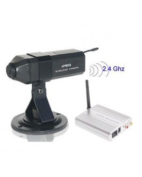 Mini caméra couleur sans fil  CMOS 1/3" - 380 lignes TV - 2.4 GHz + Récepteur sans fil A/V - 4 canaux