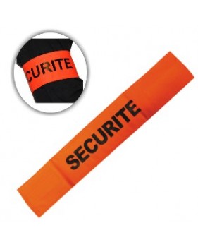 Brassard orange fluo avec velcro et inscription SECURITE