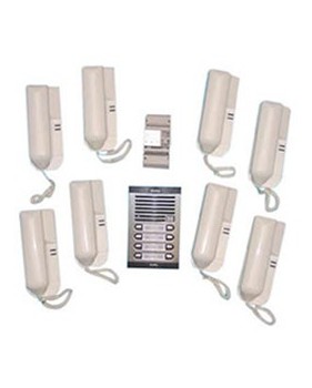 Portier audio collectif - 8 Combines interphone + 1 Alimentation electrique + Platine de rue pour interphone 8Bp