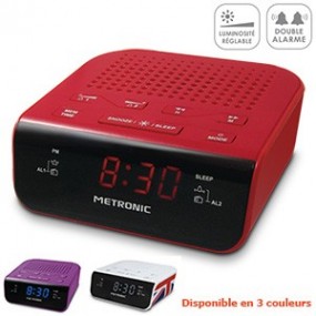 Radio réveil Pop Red avec grand afficheur - Double alarme - Luminosité réglable - Metronic