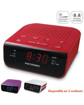 Radio réveil Pop Red avec grand afficheur - Double alarme - Luminosité réglable - Metronic
