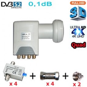 Kit LNB Quad 0,1 dB HDG2-QDNM - Compatible HDTV et 3D ready - 40mm