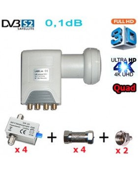 Kit LNB Quad 0,1 dB HDG2-QDNM - Compatible HDTV et 3D ready - 40mm