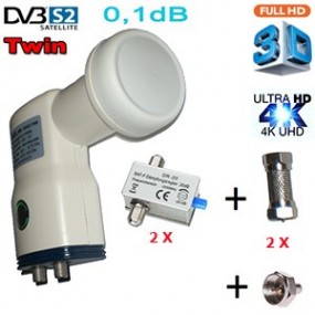 Kit LNB Twin 0,1 dB HDG2-TNM - Compatible HDTV et 3D ready - 40mm + 2 atténuateurs réglables 0-20dB
