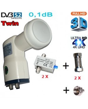 Kit LNB Twin 0,1 dB HDG2-TNM - Compatible HDTV et 3D ready - 40mm + 2 atténuateurs réglables 0-20dB
