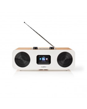 Radio internet Bluetooth WiFi DAB+ FM - Écran couleur, 34 W, Télécommandé, Application contrôlée, Réveil, Blanc Bois