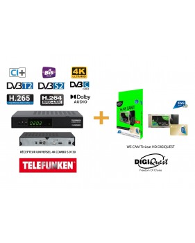 Récepteur 4K Telefunken (Combo S) SAT Terrestre + Module Digiquest Tivùsat HD + Carte Tivùsat