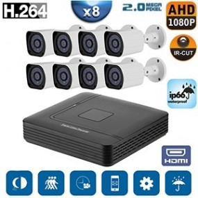 Pack de 8 caméras filaire 1080p étanche IP66 + Enregistreur DVR - HDMI - 5 modes d'enregistrement