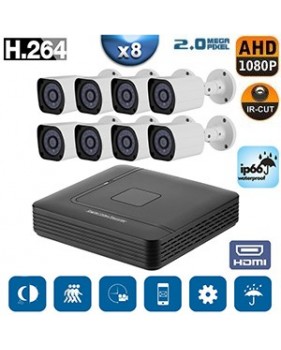 Pack de 8 caméras filaire 1080p étanche IP66 + Enregistreur DVR - HDMI - 5 modes d'enregistrement